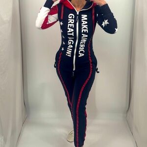 Make America Great Again MAGA Trump Patriotic American Flag Hooded Jumpsuit
